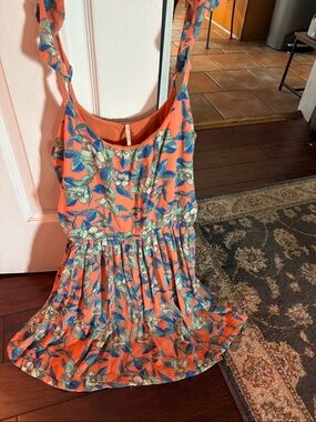 Free people Floral Orange Sundress with Blue & Green Print